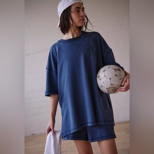 NWT! Free People Movement Back Me Up Short Sleeve Sweatshirt Midnight Navy XS